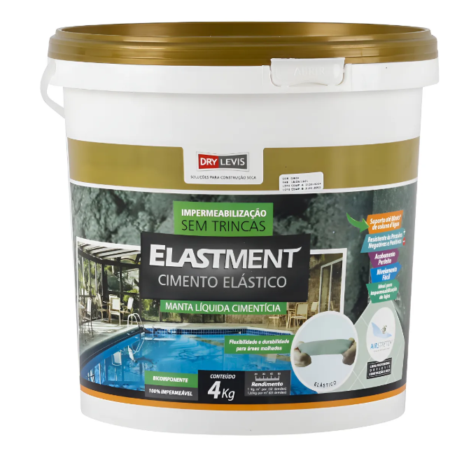 Cimento Elástico Elastment 4kg Drylevis Impermeabilizante Cinza