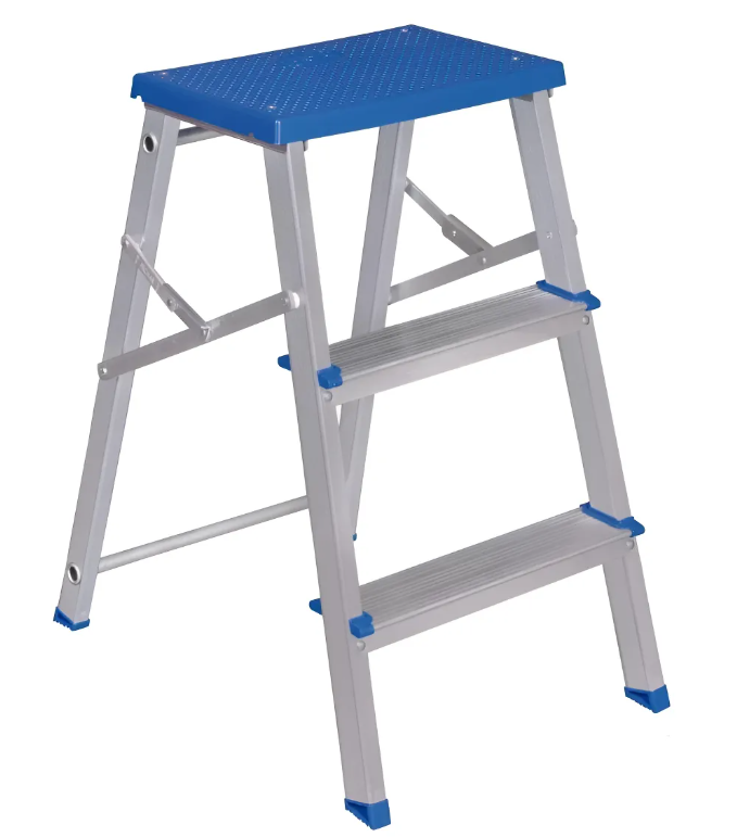 Escada Banqueta De Alumínio 3 Degraus Dobrável Mor - Azul